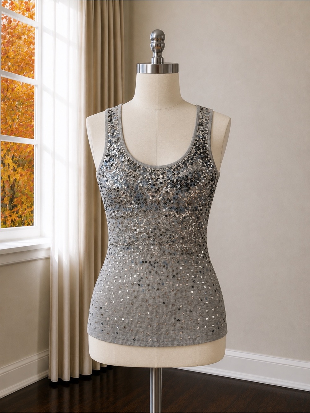 Express Silver Sequin Scoop Tank Top